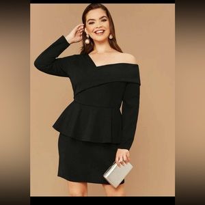 Shein Prive Asymmetrical Off Shoulder Peplum Dress Black Size 0XL 12